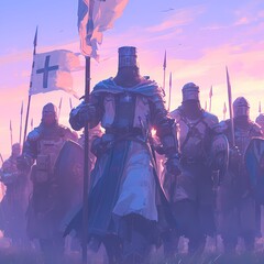 Awe-Inspiring Medieval Army on the Move - Knights, Flags & Armory - obrazy, fototapety, plakaty