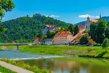 Obraz premium Riverside of Savinja in Slovenian town Celje
