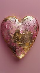 Pink and Gold Heart on Pink Background