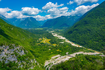 Fototapeta na wymiar Panorama view over Soca river valley in Slovenia