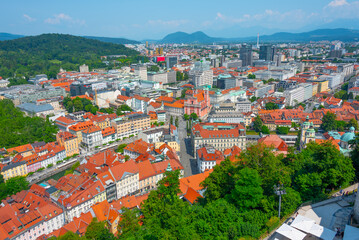 Aerial view of the city center of Slovenian capital Ljubljana