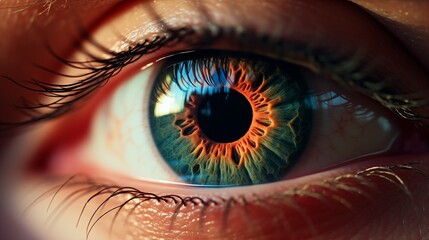 Closeup, macro photography of a beautiful eye. - obrazy, fototapety, plakaty
