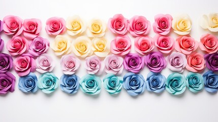 Gradient pastel color rose flowers isolated on white background.