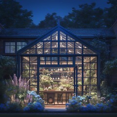 Experience the Ultimate in Indoor Gardening: A Luxurious Conservatory Bathed in Moonlight