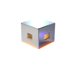 Glossy Geometric futuristic cube isolated on transparent background
