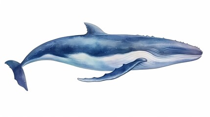 Watercolor big whale in hand painting style isolated on white background.