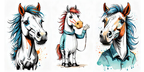 Sweet and funny animated horses. AI generative	