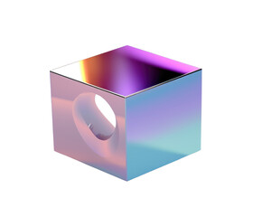 Glossy Geometric futuristic cube isolated on transparent background