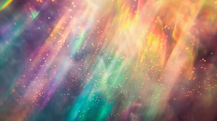 A holographic abstract background with a dusted effect, featuring various colors. Use it in screen mode to give your photos a vintage, retro look. The rainbow light leaks create a prism effect.  - obrazy, fototapety, plakaty