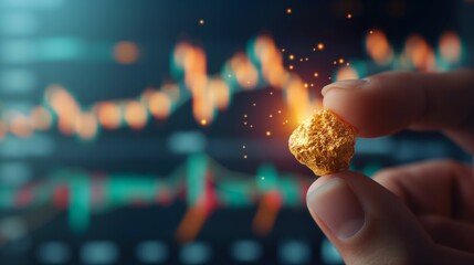 Gold nugget discovery and wealth. Perfect for financial success stories and investment opportunities presentations. - obrazy, fototapety, plakaty