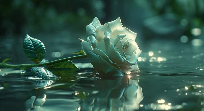 a white rose fell in the water footage