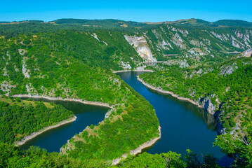 Meanders of river Uvac in Serbia during a sunny day