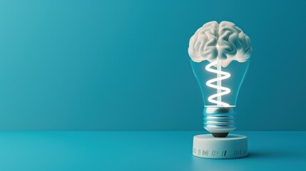 A captivating 3D render showcasing a light bulb intricately shaped into a brain, inspiring notions of enlightenment and cognitive breakthroughs.
 - obrazy, fototapety, plakaty