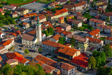 Obraz premium Aerial view of Slovenian town Kobarid
