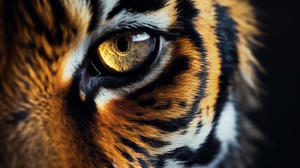 Extreme close up of tiger eyes front view looking at camera banner with copy space.