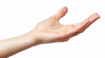 Female hand with palm up, isolated on white background generative ai