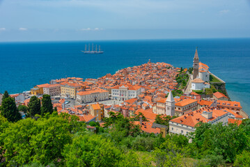 Aerial view of Piran taken from the old fortification, Slovenia