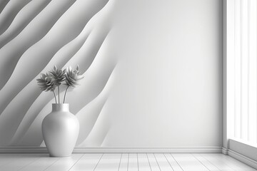 Wavy wall in a room with a flower shaped vase