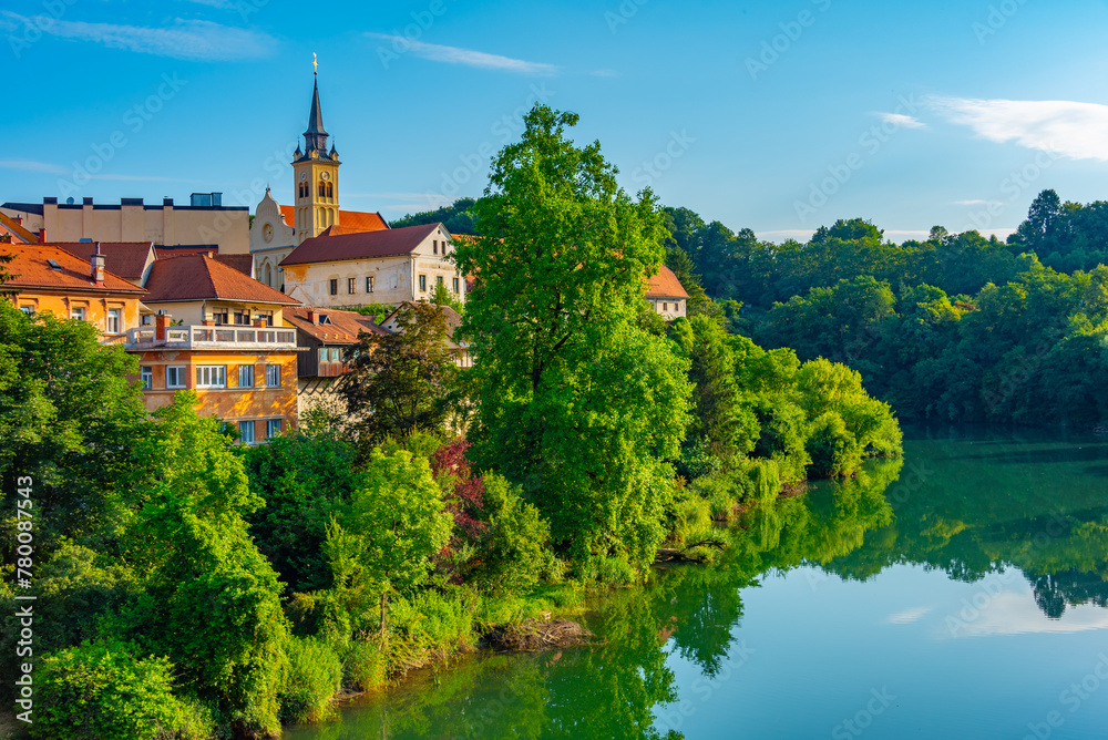 Poster panorama view of novo mesto in slovenia