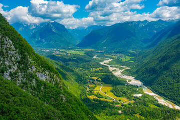 Fototapeta premium Panorama view over Soca river valley in Slovenia