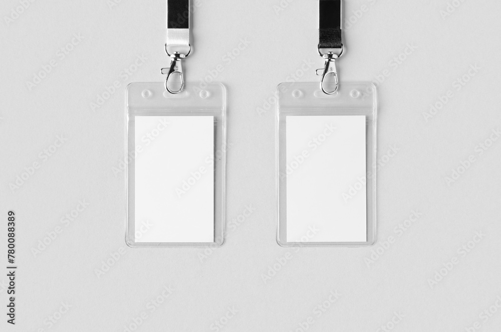 Wall mural id card holder mockup with lanyard, vertical.