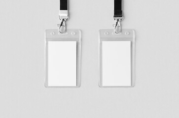 ID Card holder mockup with lanyard, vertical.