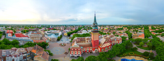 Aerial view of art nouveau town hall in Serbian town Subotica