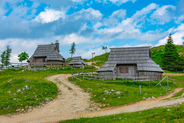 Wooden huts at Velika Planina mountains in Slovenia