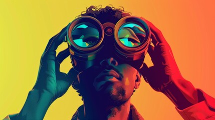 Leadership illustration. man with binoculars. generative ai - obrazy, fototapety, plakaty