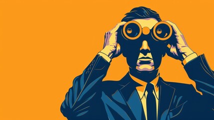 Leadership illustration. man with binoculars. generative ai - obrazy, fototapety, plakaty