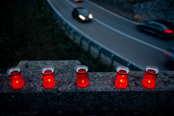 Candles lit to illuminate the path