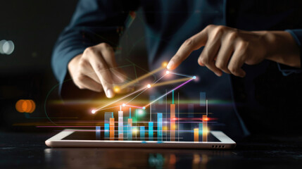 Businessman Using Tablet for Analyzing Growth Graph on Tablet