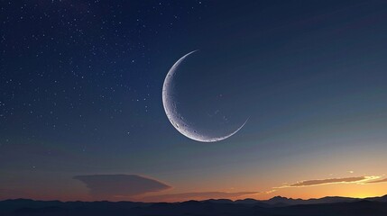 Obraz na płótnie Canvas A crescent moon shining brightly in a clear night sky