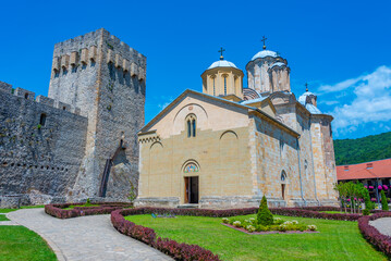 Fototapeta na wymiar Manasija monastery in Serbia during a sunny day
