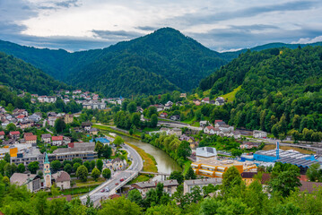 Fototapeta na wymiar Aerial view of Slovenian town Idrija