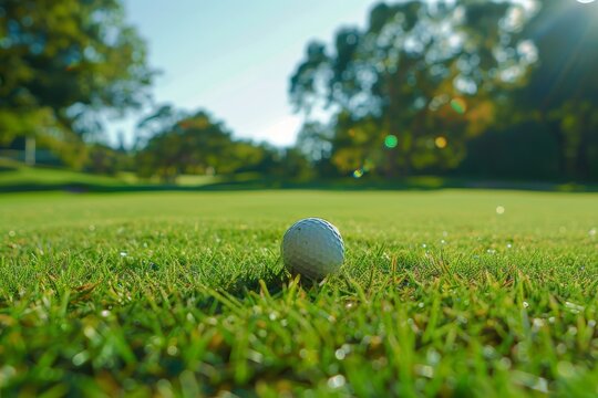 golf ball on a beautiful green field by day. Beautiful simple AI generated image in 4K, unique.