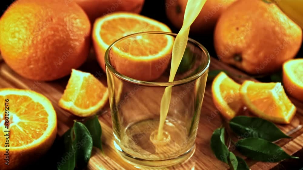 Canvas Prints orange juice with splashes is poured into the glass. high quality fullhd footage