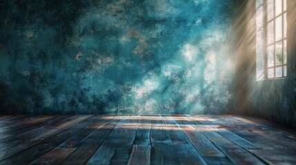 Empty Room With Green Wall and Wooden Floor