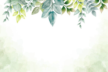 hand draw green leaves background watercolor