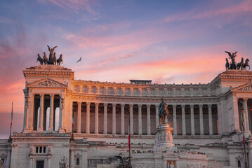 A majestic view of Altare della Patria, or National Monument to Victor Emmanuel II, in Rome, Italy....