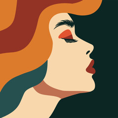 Vector illustration of a beautiful woman face. Side view.