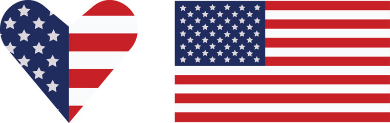 United States of America flag in heart style with simple set The correct proportions and color. isolated on transparent background banner in flat design Veteran and Memorial day vector for app or web