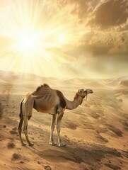 This image is created for Islamic events like Eid ul Adha, Camel, poster and copy space - generative ai