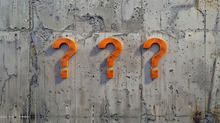 Orange question marks on concrete wall generative ai