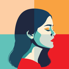 woman's face. Artboard divided into quarters. Quartered woman emotions