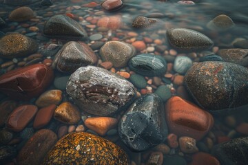 Pebbles and arranged stones in river water. Long exposure at daytime only possible with nd- and circular pol filters mounted.MORE RELATED IMAGES HERE: