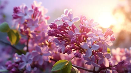 Fotobehang Blooming Tranquility: Graceful Lilac Blossoms Underneath a Canopy of Springtime Serenity, Symbolizing Renewal and Beauty in Nature's Embrace © Being Imaginative