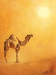 This image is created for Islamic events like Eid ul Adha, Camel, poster and copy space - generative ai