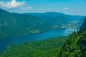 Naklejka na ściany i meble Aerial view of lake Bohinj in Slovenia