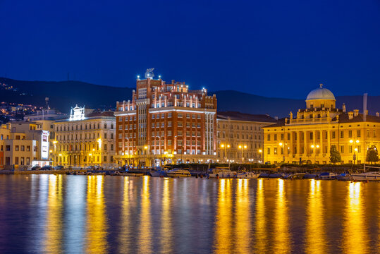 Night view of Waterfront of Italian city Trieste